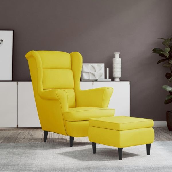 The Living Store Sedia Ad Ala Con Pouf In Velluto Giallo Senape-image