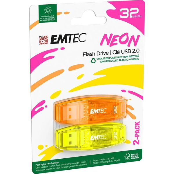 Emtec C410 Neon Unità Flash Usb 32 Gb Usb Tipo A 2.0 Arancione, Giallo-image