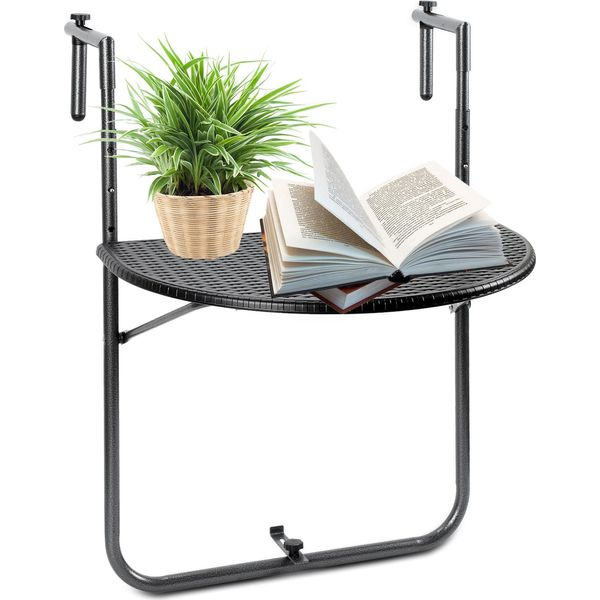 Yakimz Tavolo Da Balcone Tavolo Pensile Tavolo Pensile Pieghevole Tavolo Pensile Regolabile In Altezza Terrazza Semicircolare Metallo Balcone Pieghevole Tavolo Laterale Nero L60 X L64 X H84 Cm-image