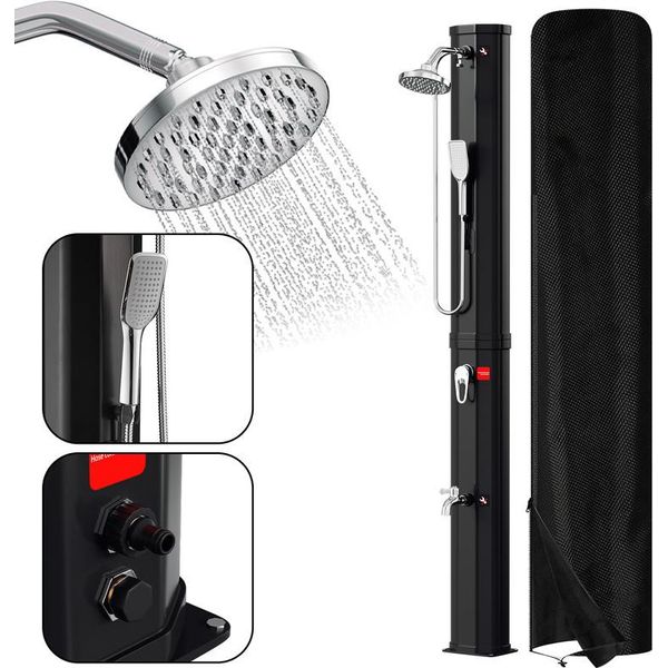 Doccia Solare Doccia Da Giardino Doccia Da Giardino Doccia Solare Per Piscina Doccia Manuale Deluxe 60L (Con Copertura Protettiva、Con Doccetta、Nera)-image