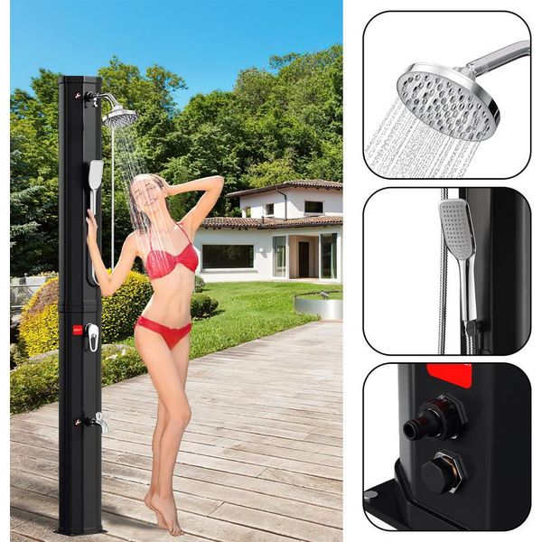 Yakimz Doccia Solare 60L Con Copertura Protettiva, Con Doccetta, Rubinetto Nero Doccia Piscina Doccia Giardino Doccia Campeggio Giardino-image