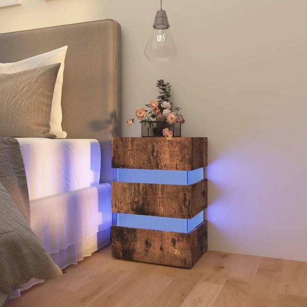The Living Store Comodino Led Rovere Fumé 45X35X67 Cm Materiale Legno-image