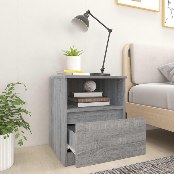 The Living Store Comodino Grigio Sonoma 40X40X50 Cm Materiale A Base Di Legno-image