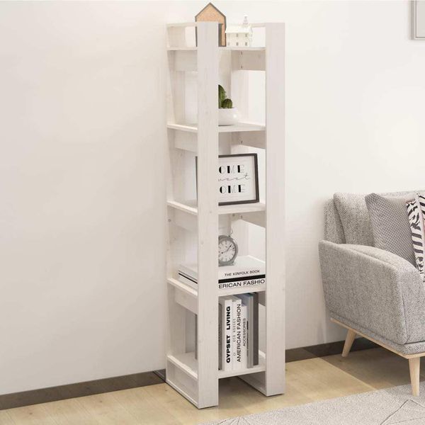 The Living Store Libreria/Divisorio Bianco 41X35X160 Cm In Legno Di Pino Massiccio-image