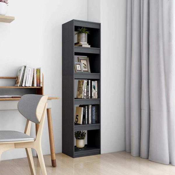 Vidaxl Libreria/Divisorio Grigio 40X30X167,5 Cm In Legno Di Pino Massiccio - Libreria - Librerie - Libreria - Librerie-image