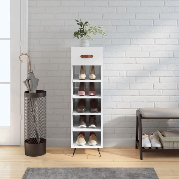 The Living Store Scarpiera Bianca 30X35X105 Cm Materiale Legno-image