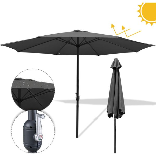 Tolletour Ombrellone A Sbalzo 350 Cm Con Protezione Uv, Manovella - Ombrellone Da Giardino Grigio Ombrellone Da Spiaggia-image