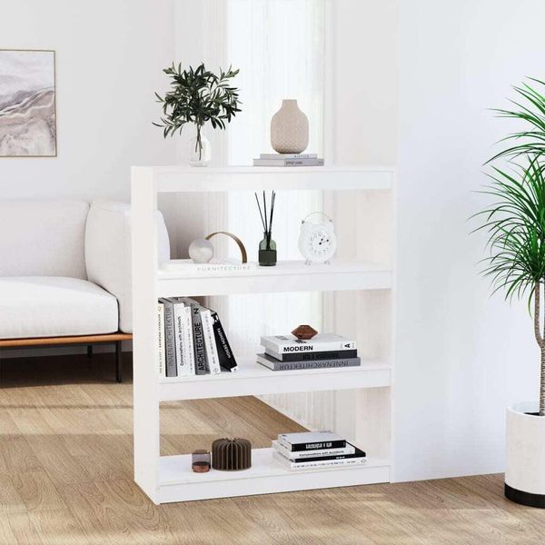 The Living Store Libreria Divisorio Bianco 80X30X103,5 Cm In Legno Di Pino Massiccio-image