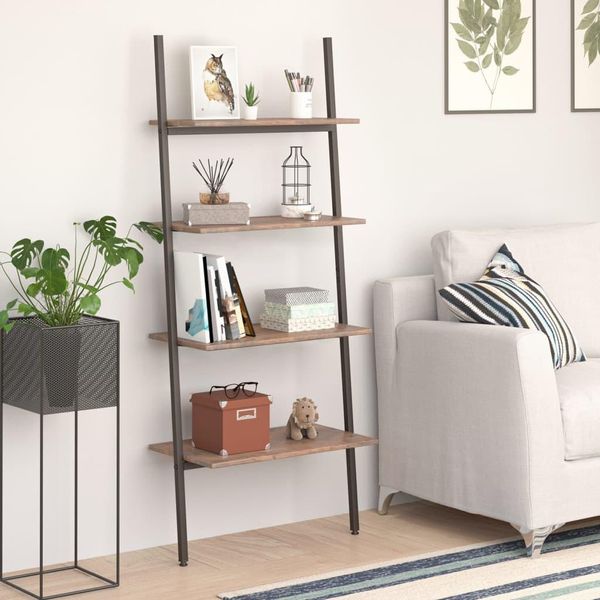 The Living Store Scaffale A 4 Ripiani Marrone Scuro E Nero 64X34X150,5 Cm-image
