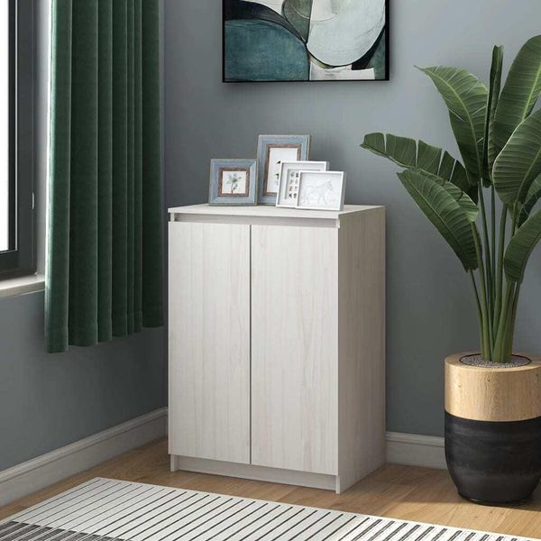 The Living Store Credenza Bianca 60X36X84 Cm In Legno Di Pino Massiccio-image