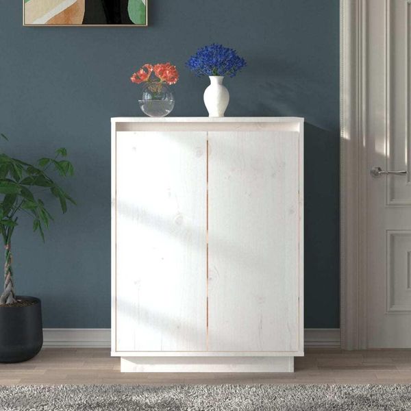 The Living Store Scarpiera Bianca 60X35X80 Cm In Legno Di Pino Massiccio-image
