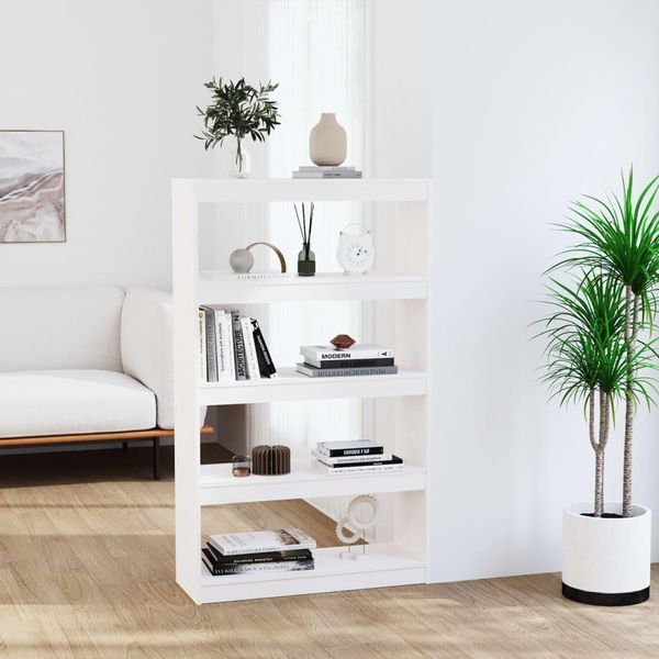 The Living Store Libreria Divisorio Bianco 80X30X135,5 Cm In Legno Di Pino Massiccio-image