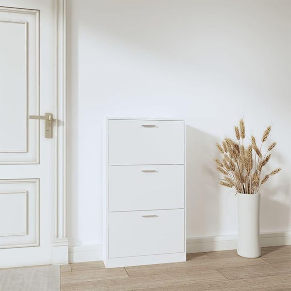 The Living Store Scarpiera Bianca 59X17X108 Cm Materiale In Legno-image