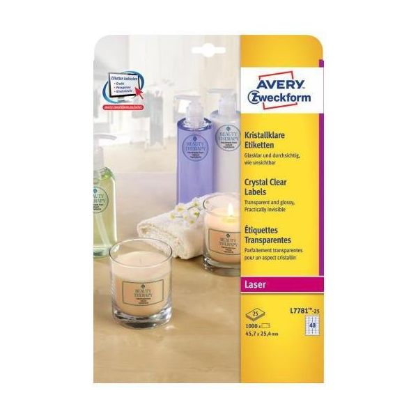 Avery L7781-25 Etichetta Autoadesiva Rettangolo Permanente Trasparente 1000 Pz-image
