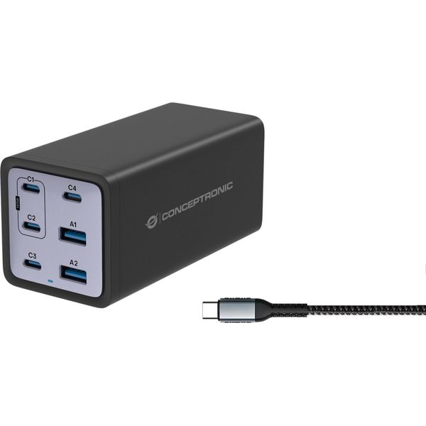 Conceptronic LadegeräT 4Port 200W 4Xusb-C 2Xusb-A+3-In-1 Sw (OZUL06BE)-image