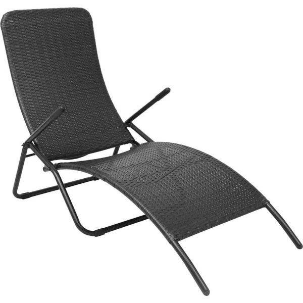 The Living Store Lettino Prendisole Pieghevole In Rattan Nero-image