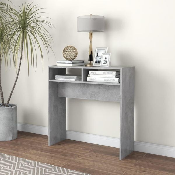 The Living Store Tavolo Consolle Grigio Cemento 78X30X80 Cm Materiale A Base Di Legno-image