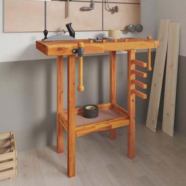The Living Store Banco Da Lavoro Con Morse 92X48X83 Cm In Legno Massiccio Di Acacia-image