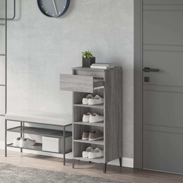 The Living Store Scarpiera Grey Sonoma 40X36X105 Cm Materiale A Base Di Legno-image