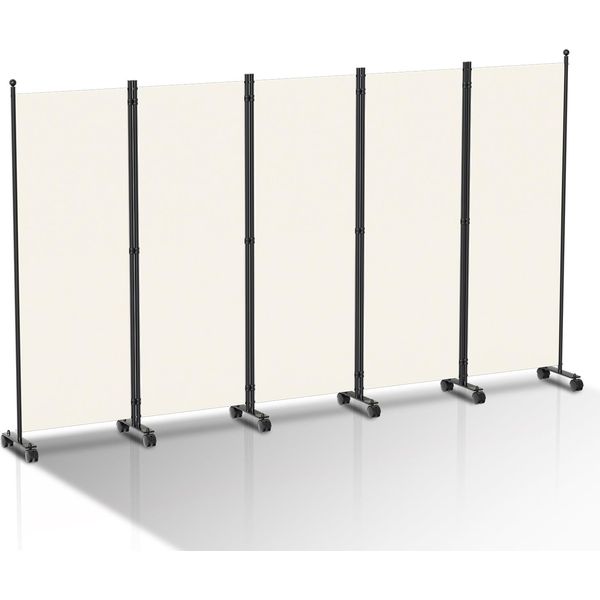 Schermo Con Rotelle 5 Pezzi Beige 284X181 Cm Divisorio Pieghevole Parete Divisoria Per Esterni Schermo Privacy Per Giardino Divisorio Per Ambienti-image