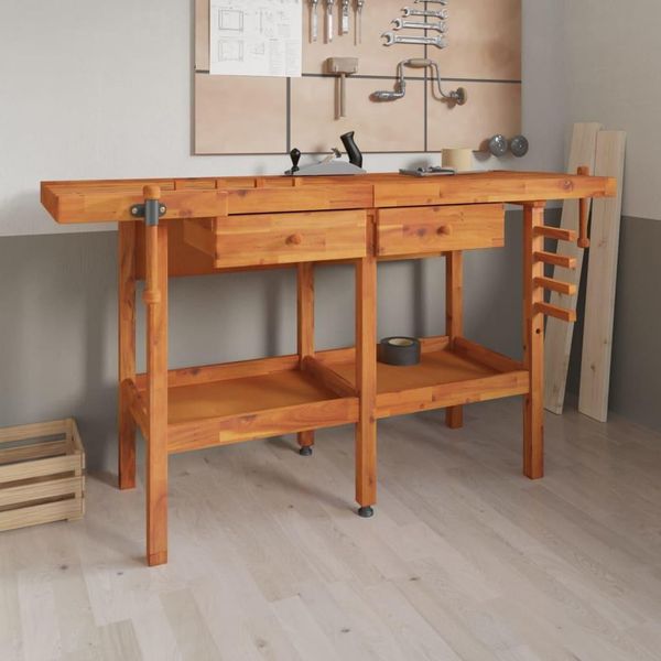 The Living Store Banco Da Lavoro Con Cassetti Morse 162X62X83 Cm In Legno Di Acacia-image