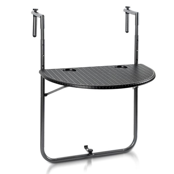 Tavolo Da Balcone Sospeso Hengda 84X60X64 Cm Fino A 20 Kg Tavolo Da Balcone Tavolo Sospeso Pieghevole Tavolo Pieghevole Tavolo Da Balcone Semicircolare Effetto Rattan Regolabile In Altezza Nero-image