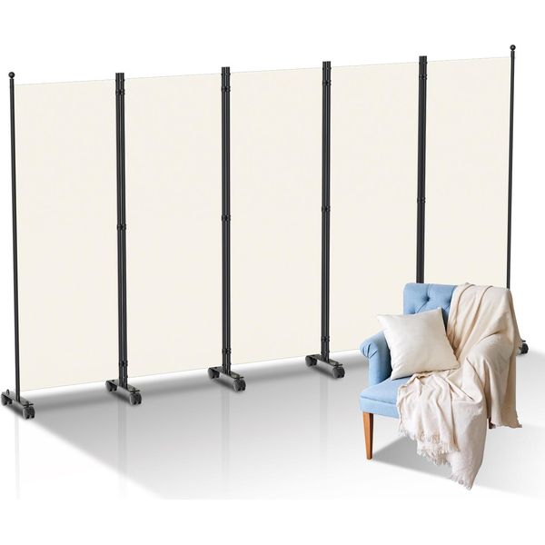 Yakimz Schermo Con Rotelle Divisorio Pieghevole Parete Divisoria Per Esterni Schermo Per La Privacy Del Giardino Divisorio Per Ambienti 5 Pezzi Beige 284X181 Cm-image