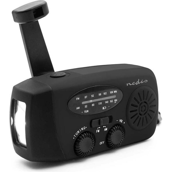 Radio D'emergenza Nedis - Versione Da Tavolo - Am / Fm - Funzione Powerbank - Alimentazione A Batteria / Manovella / Alimentazione Usb - Nero-image