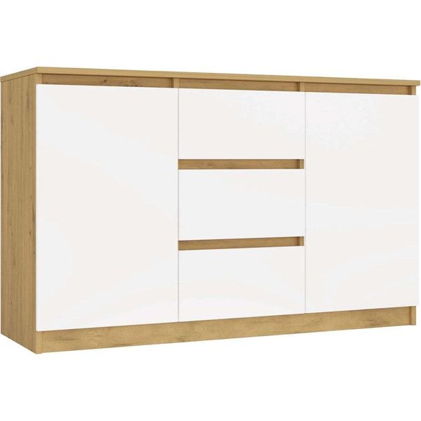 Moderna Cassettiera 2D3S Con 2 Ante E 3 Cassetti – Rovere Tradizionale E Bianco | Colore: Rovere/Bianco-image