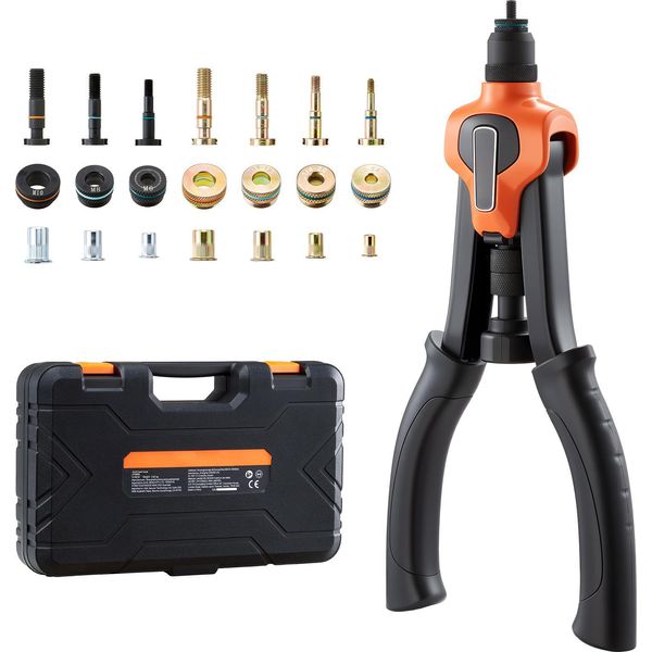 Set Di Pinze Per Dadi Rivettanti Succebuy Da 34 Cm, Pinze Rivettanti A Due Mani Con 7 Punte E 70 Dadi In Misure Metriche E Sae (M6, M8, M10, 10-24, 1/4-20, 5/16-18, 3/8-16 Unc), Inclusa Borsa Per Il Trasporto, Adatto Per Applicazioni Domestiche E Automobilistiche-image
