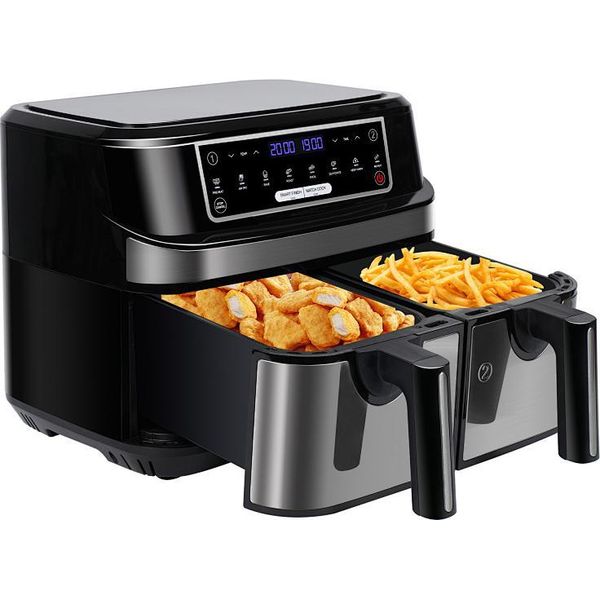 Friggitrice Ad Aria Calda A Doppia Camera 2 Camere, Friggitrice Ad Aria A Doppia Zona Da 9 Litri Con 2 Cassetti Da 4,5 Litri, Friggitrice Ad Aria Calda Da 2600 W 8 In 1 Con Touchscreen E Funzione Smart Finish, Friggitrice Ad Aria A Doppia Camera Con Controllo Indipendente Della Temperatura E Del Tempo-image