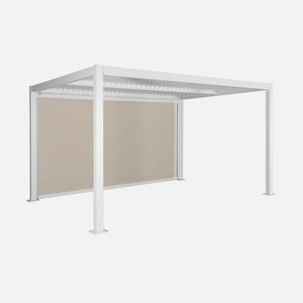 Pergola Bioclimatica 3X4M In Alluminio E Acciaio + Tenda 4M, Bianco-image