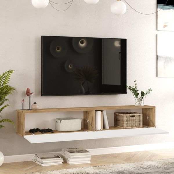 Tavolo Tv 'Lapinlahti' 180 X 31,5 X 29,5 Cm Rovere Rustico / Bianco-image