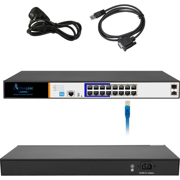 Extralink Ares Network Gigabit Poe/Poe+ Con 16 Porte Gigabit Managed L2 Installazione In Armadio Di Rete Nero-image