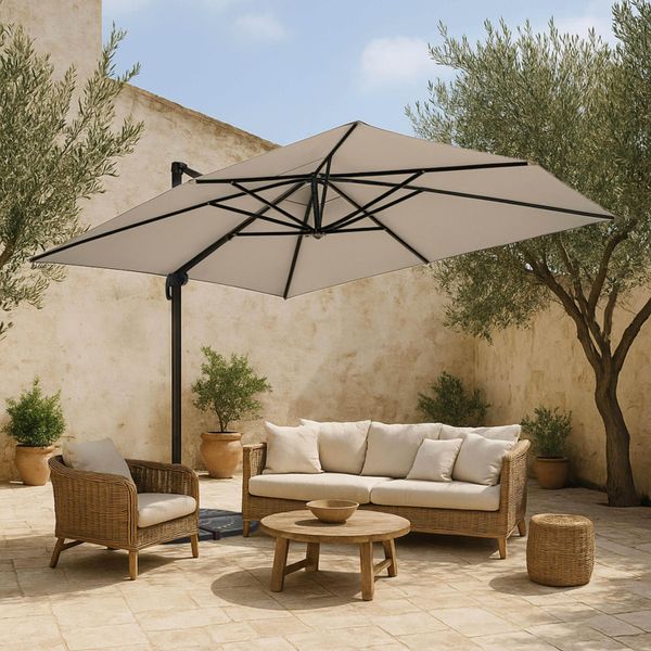 Ombrellone 3X4M Bianco Inclinabile Girevole + 4 Marmette - Oviala Caserta-image