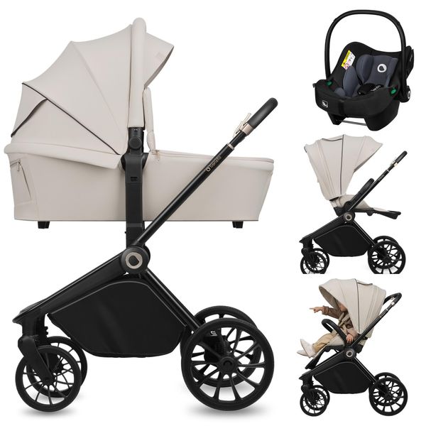 Passeggino Lionelo Mika Plus 3In1 Fino A 38 Mesi (22 Kg), Capottina Xxl Con UPF50+, Maniglione Per Genitori Regolabile In 3 Fasi - Beige-image