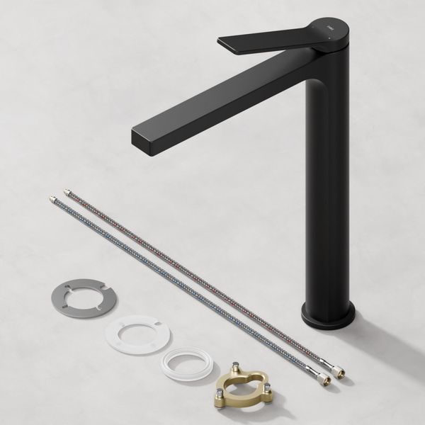 Emke Rubinetto Bagno Nero Opaco 335X233X46Mm, Ottone, Cartuccia Ceramica, Miscelatore Bagno, Miscelatore Lavabo, Miscelatore Lavabo-image