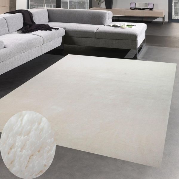 Tappeto Shaggy A Pelo Alto Lavabile Antiscivolo Color Crema Dimensioni - 80 X 150 Cm-image