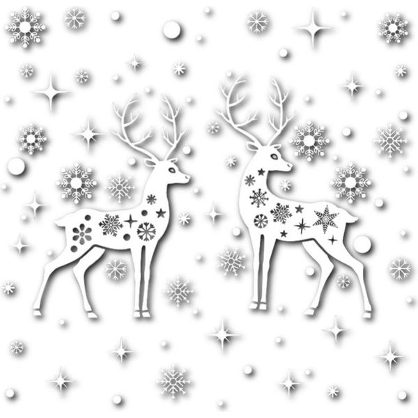 Camerazar Set Di 2 Fogli Di Adesivi Per Finestre A Forma Di Fiocchi Di Neve E Renne-image