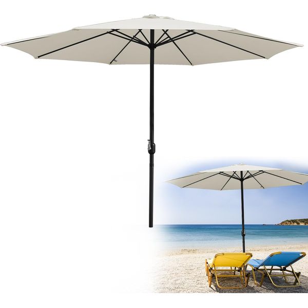 Ombrellone Jayseuw Ombrellone A Braccio 350 Cm Con Protezione Uv, Manovella Beige Ombrellone Da Giardino Ombrellone Da Mercato Ombrellone Da Spiaggia-image