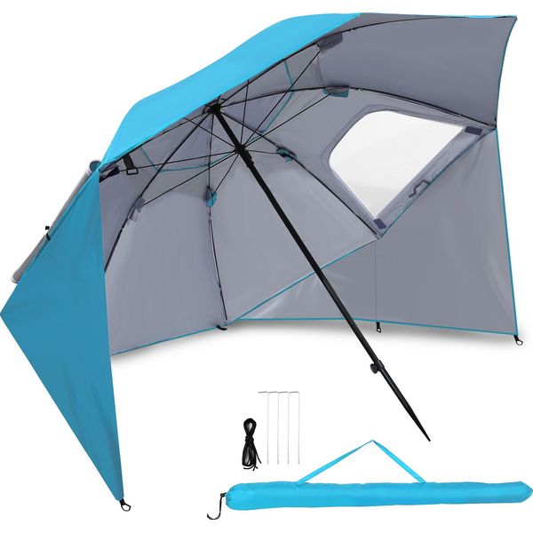 Ombrellone Da Spiaggia Hengda 210 Cm Protezione Uv 50+ Inclinabile Con Picchetto Borsa Per Il Trasporto Idrorepellente Ombrellone Da Spiaggia Ombrellone Da Giardino Ombrellone Da Balcone Azzurro Cielo-image
