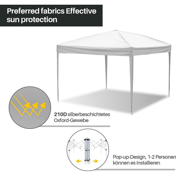 Aopunly Gazebo Pieghevole 3X3M Bianco Tenda Per Feste Protezione Uv Regolabile In Altezza Con Borsa Di Trasporto, Per Campeggio Giardino All'aperto Senza Pareti Laterali-image