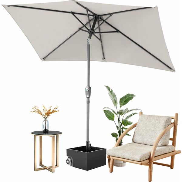 Ombrellone Rettangolare Bettizia Ombrellone Da Balcone Ø300X200Cm Beige Pieghevole Su Entrambi I Lati Di 30° Con Manovella Ombrellone Da Mercato Ombrellone Da Terrazza Protezione Solare Ombrellone Da Giardino-image