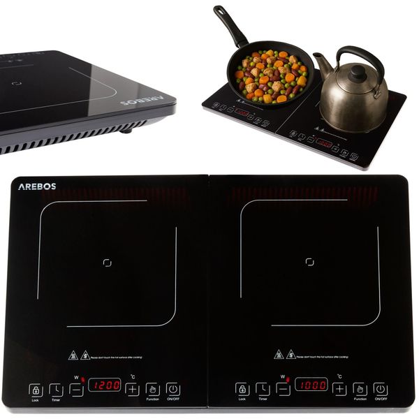 Arebos Doppio Piano Cottura A Induzione 3500W 2 Zone Di Cottura Con Display Touch E Timer Piano Cottura A Induzione Portatile Per Campeggio, Esterno E Cucina Efficienza Energetica-image