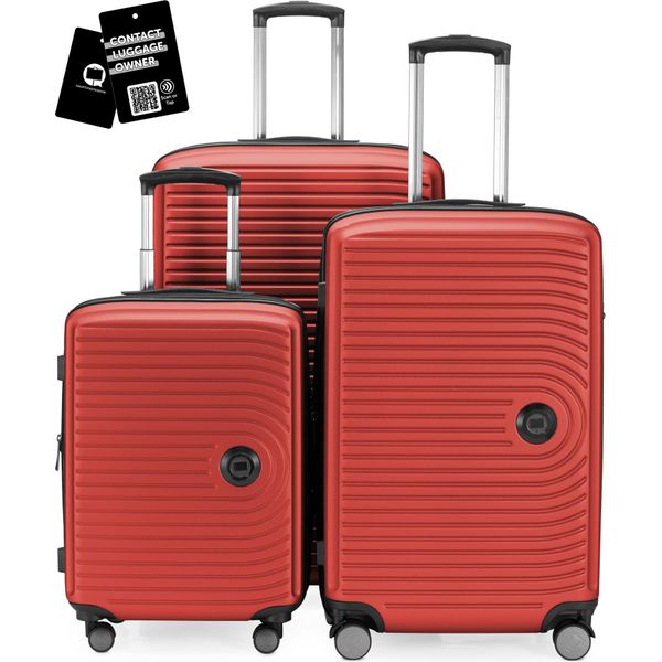 Hauptstadtkoffer Mitte - Set Di Valigie 3 Misure + Etichetta Digitale Per Bagagli, Trolley Da Viaggio Con Espansione Xl Set Di Valigie Bagaglio Da Stiva, Rosso-image