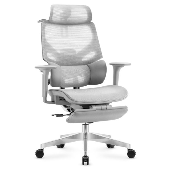 Mark Adler Expert 8.7 Sedia Ergonomica Per Ufficio In Rete Grigia, Braccioli 4D, Schienale Regolabile, Poggiatesta, Poggiapiedi, Fino A 150 Kg-image