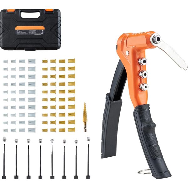 Set Di Pinze Per Dadi Rivettanti Succebuy 23 Cm, Pinza Rivettante Monomano Con 8 Punte, Punta A Gradini E 80 Dadi In Misure Metriche E Sae M3, M4, M5, M6, 6-32, 8-32, 10-24, 1/4-20 Unc, Incl. Valigetta Di Conservazione-image