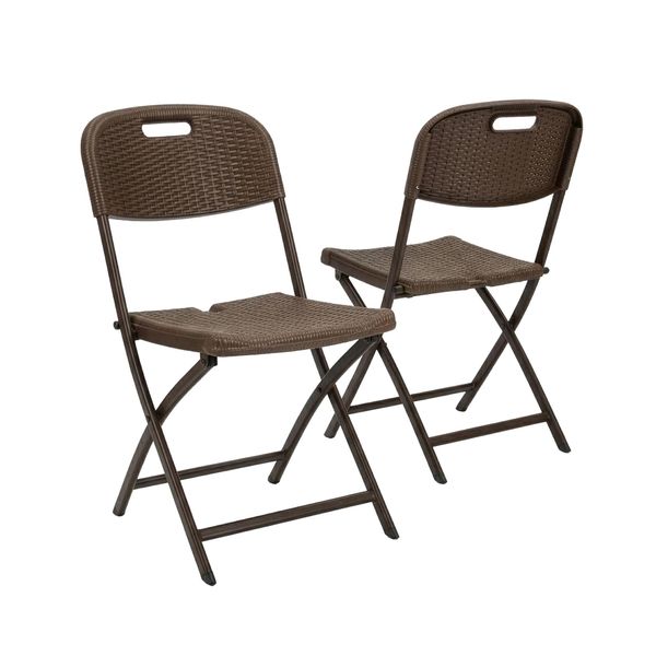 Floordirekt Sedia Pieghevole Niigata Sedia Da Giardino Pieghevole In Set Da 2 Marroni Effetto Rattan Resistente Alle Intemperie Stabile Carico Massimo 150 Kg Salvaspazio-image