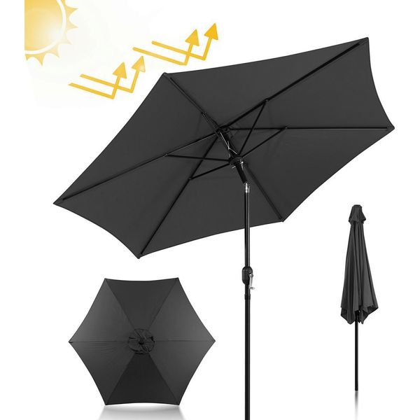 Ombrellone Izrielar Ø270Cm, Ombrellone Da Giardino, Pieghevole, Telo Con Rivestimento Pa, Protezione Uv Fino A Upf 50+, Senza Supporto, Grigio-image