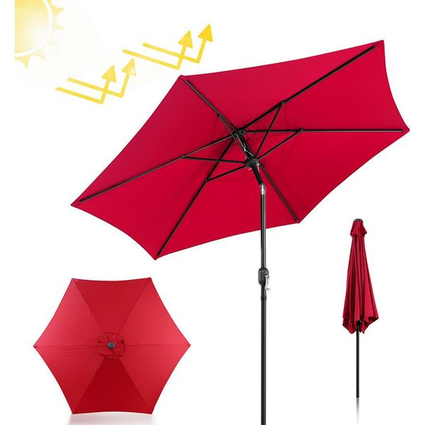 Ombrellone Izrielar Ø270Cm, Ombrellone Da Giardino, Pieghevole, Telo Con Rivestimento Pa, Protezione Uv Fino A Upf 50+, Senza Supporto, Rosso-image